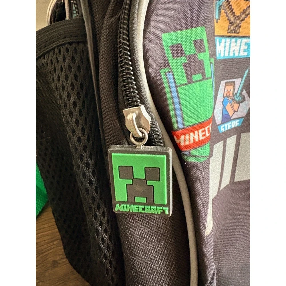 Minecraft Backpack Black‎ Green Creeper Steve Alex Zombie Cartoon Medium School
